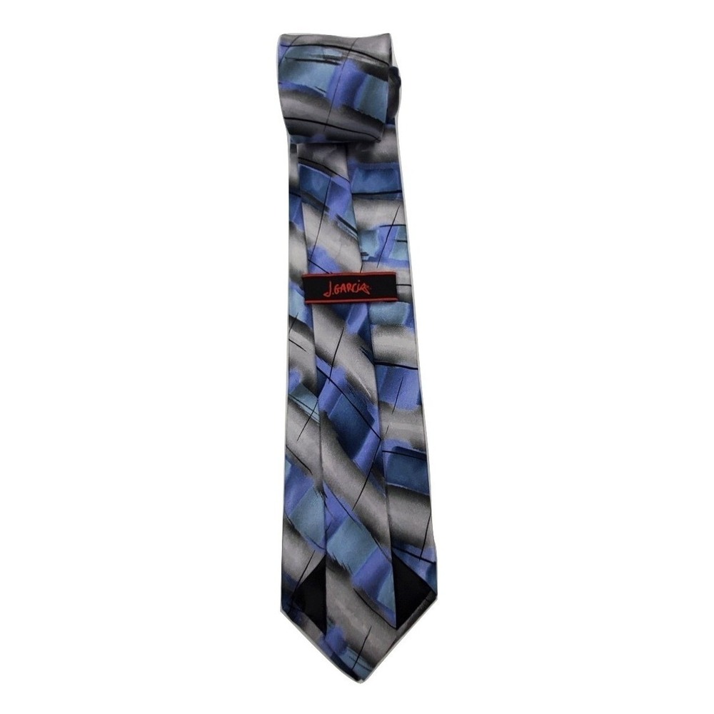 Jerry Garcia Men's 100% Silk Necktie Blue Gray Colorful Abstract Print